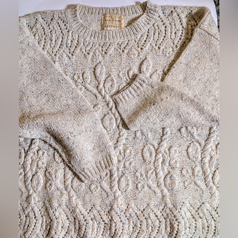New York Style Hand Knit Sweater Wool Blend Oversized Women’s Small Ivory Base